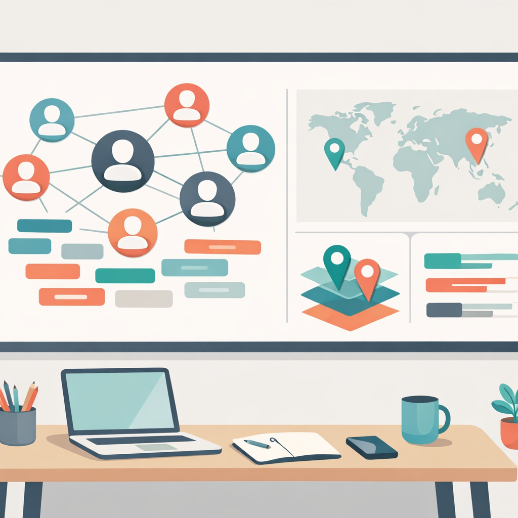 Visualization of a private talent network showing interconnected contractor profiles, skills filters, and geographic search across a branded enterprise platform.