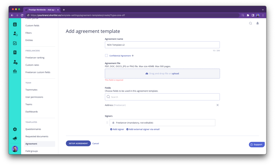 Worksuite Self-Serve Agreement Template Configuration - editing the Agreement for compliant version control